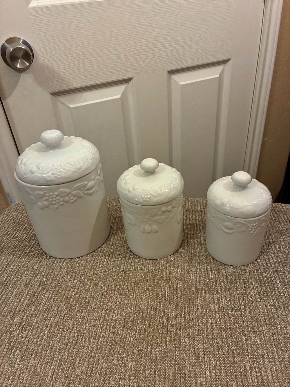 Vintage Gibson white ceramic kitchen canister set (3)